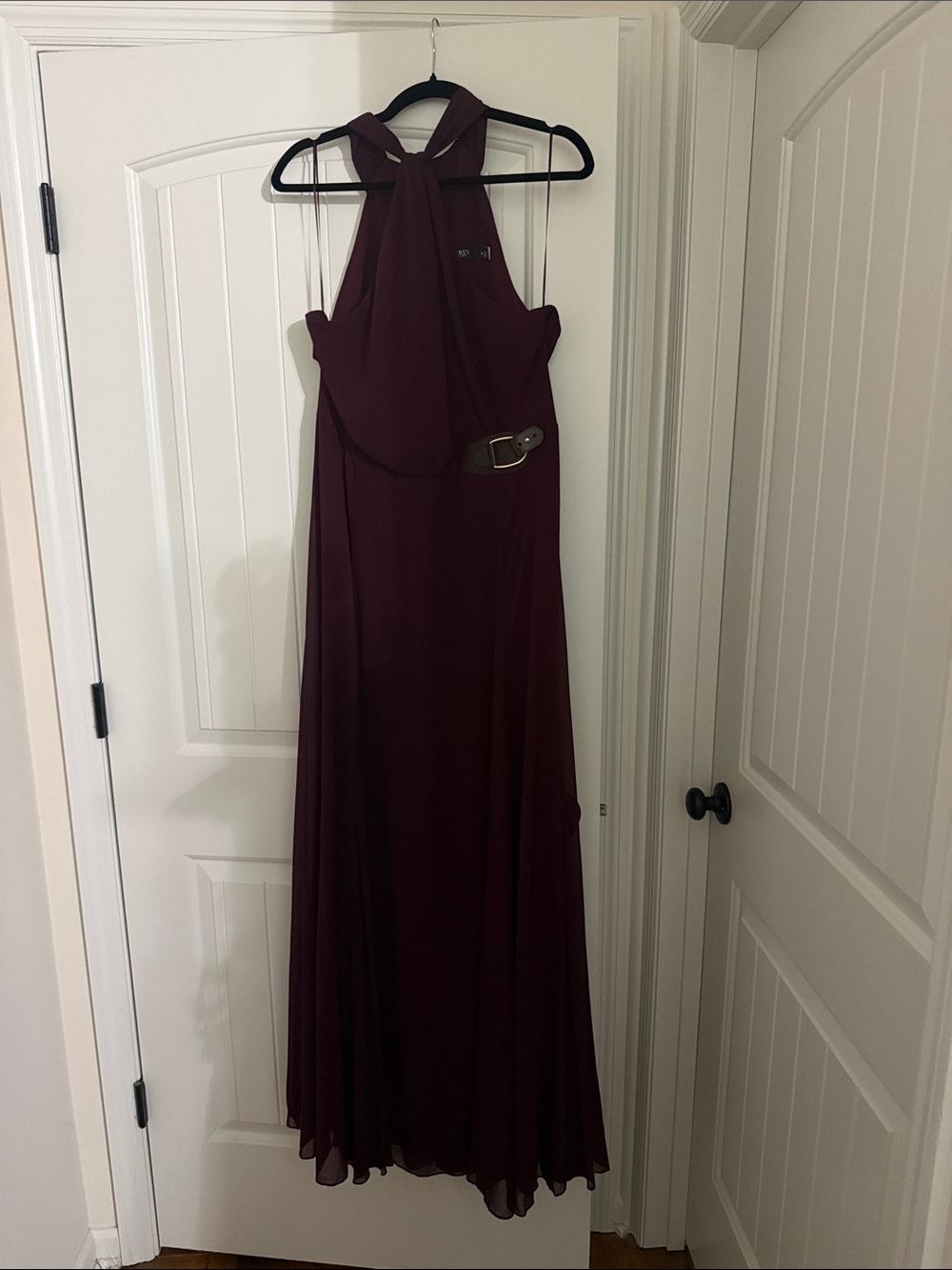 Lauren Ralph Lauren Wine Halter Maxi Dress with Accent Belt